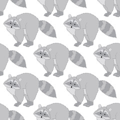 Vector Seamless Pattern with Cute Raccoons. Vector Baby Raccoon. Raccoon Seamless Pattern Vector Illustration. 
