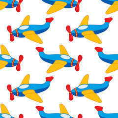 Fototapeta premium Vector Seamless Pattern with Cartoon Plane. Vector Boy's Toy Plane. Plane Seamless Pattern Vector Illustration. 