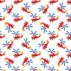 Fototapeta na wymiar Vector Seamless Pattern with Cartoon Helicopter. Vector Boy's Toy Helicopter. Helicopter Seamless Pattern Vector Illustration. 
