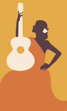 Spanish woman with guitar. Symbolic image of Spain. Vector Illustration.