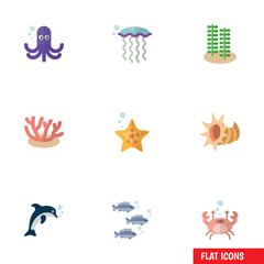Obraz na płótnie Canvas Flat Icon Nature Set Of Tentacle, Playful Fish, Algae And Other Vector Objects. Also Includes Seafood, Octopus, Scallop Elements.
