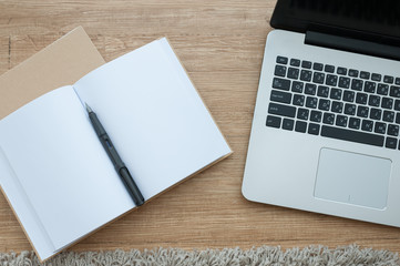 Top view of notebook and laptop