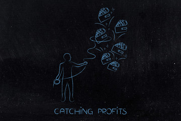 man with lasso catching profits