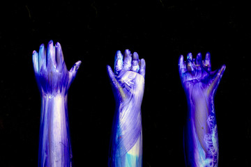 Blue Painted Zombie Doll Hands Frame Black Background