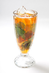 Tea with ice lemon and mint on a white background