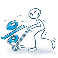 Strichmännchen mit Sackkarre und ein dickes Prozent