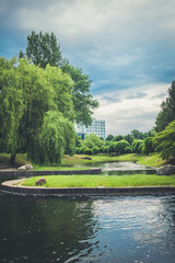 The channel full of the water in the spring park