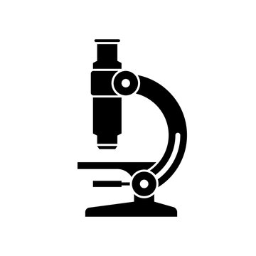 recommend clip art: Microscope icon. Black, minimalist icon isolated on white background. Microscope simple silhouette. Web site page and mobile app design vector element.