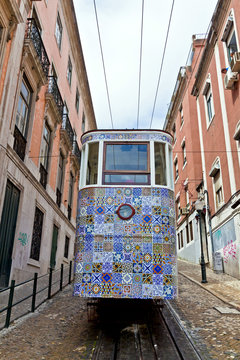 The Gloria Funicular (Ascensor da Gloria) in Lisbon, Portugal