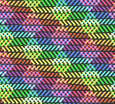 Abstract break zigzag rainbow pattern with rhombus. Vector colorful contrast sunbow colors texture for youth textile, wrapping paper, covers, banners, wallpapers, backgrounds
