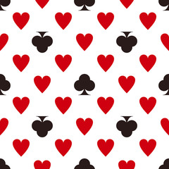 Card suit pattern. Hearts and clubs. Seamless vector game background