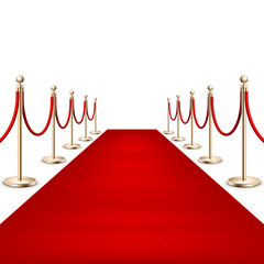 Realistic Red carpet between rope barriers. EPS 10