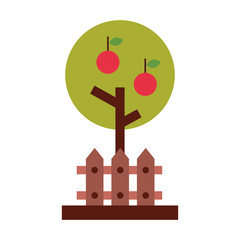 apple tree with fence vector illustration design