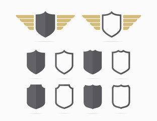  heraldic shield and wings symbol combination. Unique security and protection icon design template.
