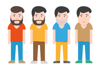 Obraz premium Young Kind Smiling Happy Man Body Beard Guy Hipster Cartoon Character Color Flat Illustration