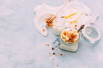 Fresh Homemadee yogurt with honey and fruits