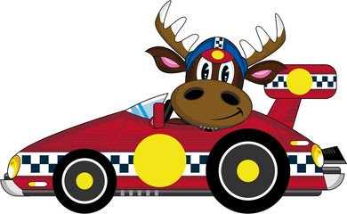 Cartoon Reindeer Racing Car Driver