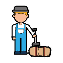 farmer character with straw block vector illustration design
