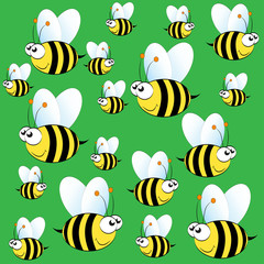 Cute bee pattern on green background