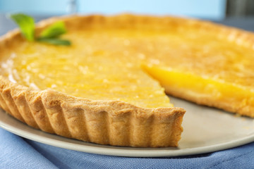 Lemon curd pie on plate