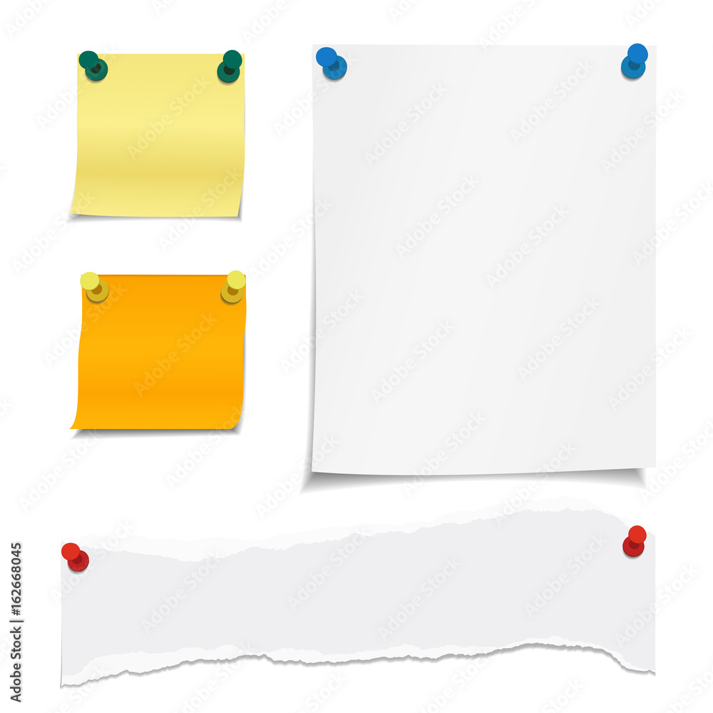 Poster vector set of blank papers with pins and shadows with space for text
