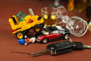 Driving under the influence of alcohol. Dangerous ride. Alcohol behind the wheel. Drunken driver.