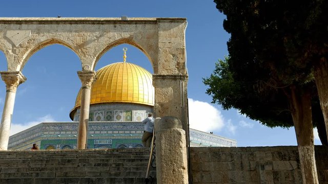 Dome of the Rock in Jerusalem over the Temple Mount. Golden Dome is the most known mosque and landmark in Jerusalem and sacred place for all muslims.