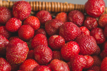 background from freshly harvested strawberries, full frame.