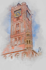 The Old Town Hall, Torun, Poland, digital watercolor illustration
 - obrazy, fototapety, plakaty