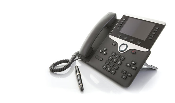 Modern Business Office IP Telephone with pen on a white background