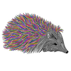 Vector gray hedgehog of beautiful patterns with stitching needles