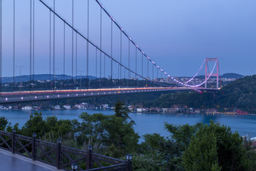 Bridge of Fatih Sultan Mehmet over Bosphorus during twilight