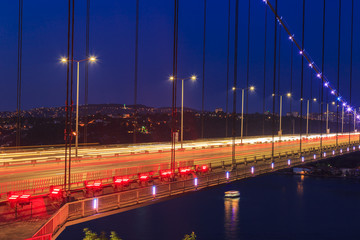 Bridge of Fatih Sultan Mehmet over Bosphorus during twilight