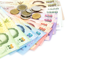 Thai money currency isolated on white background.
