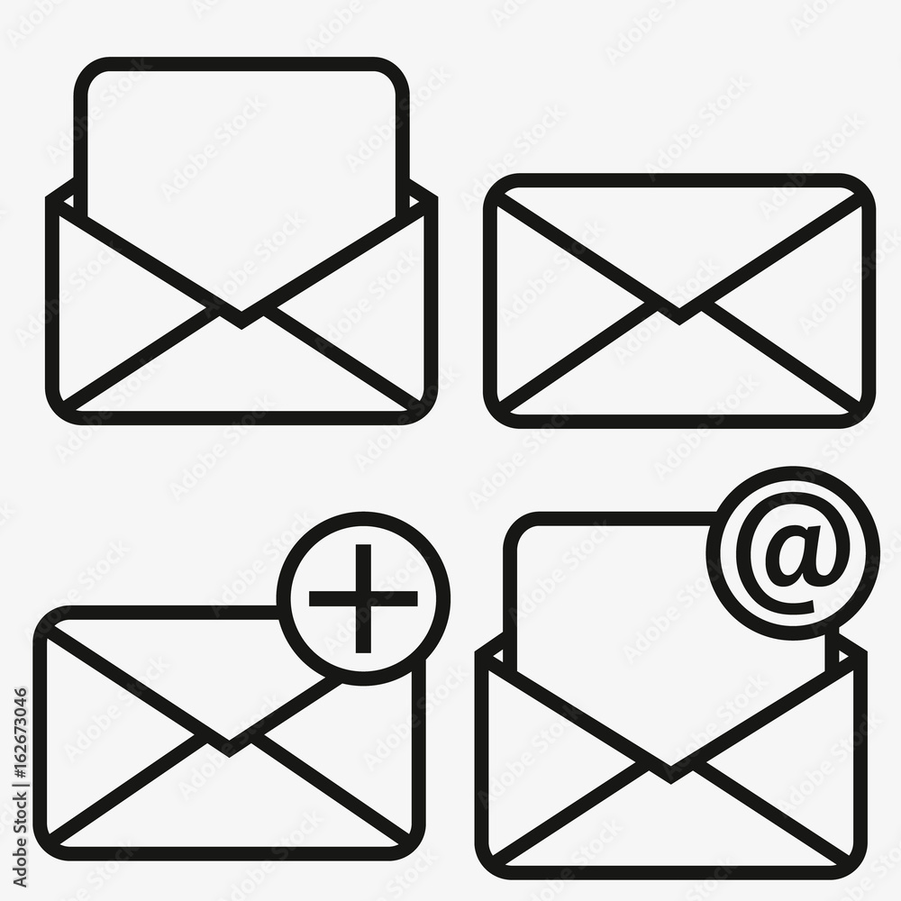 Poster outline email icon isolated on grey background. open envelope pictogram. line mail symbol for websit