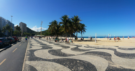 Copacabana, Rio de Janeiro, Brazil - June 25, 2017 - Famous geometric boardwalk of Copacabana on...