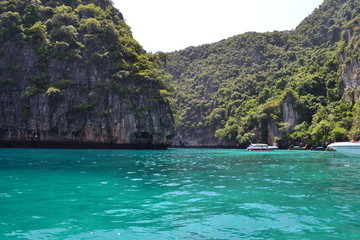 Paradise water with big limestone rocks at Koh Phi Phi