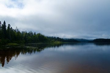 Fototapeta na wymiar Mist over the Lake in Mont Tremblant National Park, Canada