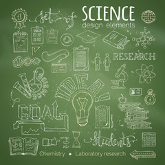 Vector set of chalk science symbols.