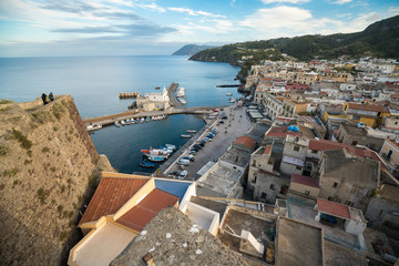 Small port and part of the castle of Lipari