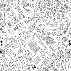 Vector seamless doodles education pattern.
