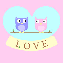 Owls in Love. Vector Background,