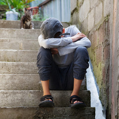 Sad teen outdoors