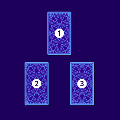 Three tarot card spread. Reverse side. Number 1, 2, 3. Vector illustration