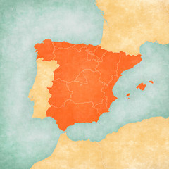 Map of Iberian Peninsula - Spain (Inner Borders)