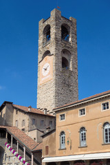 BERGAMO, LOMBARDY/ITALY - JUNE 26 : Civic Tower (Campanone - Big Bell) and Palazzo Del Podestaore...
