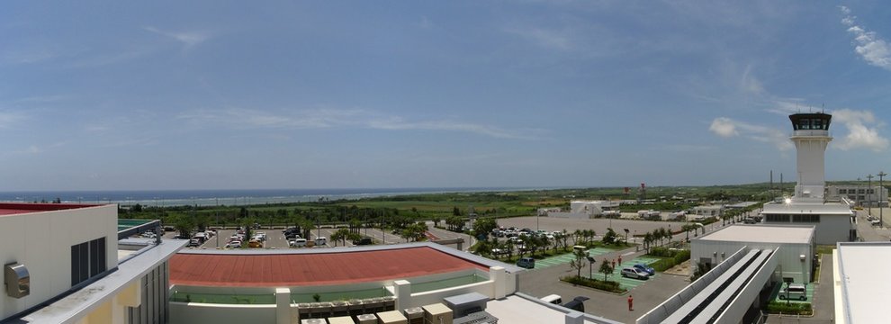 Panoramic view of the Pacific Ocean from the roof terrace of Ishigaki airport