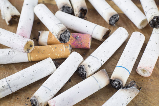 Many cigarette butts burned out