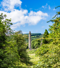Fototapeta na wymiar Round Tower in Glendalough, Ireland