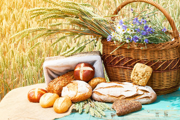 Bread and rolls on the cereal field